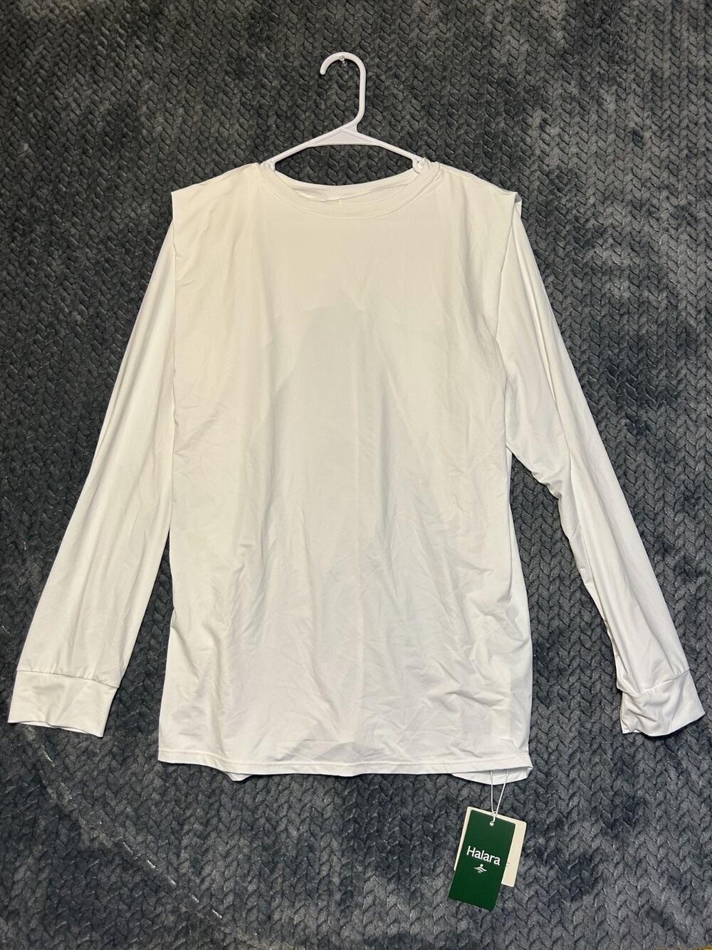 Halara T Shirt Mens Large White Breathable Gym Athletic Long Sleeve Crew Neck